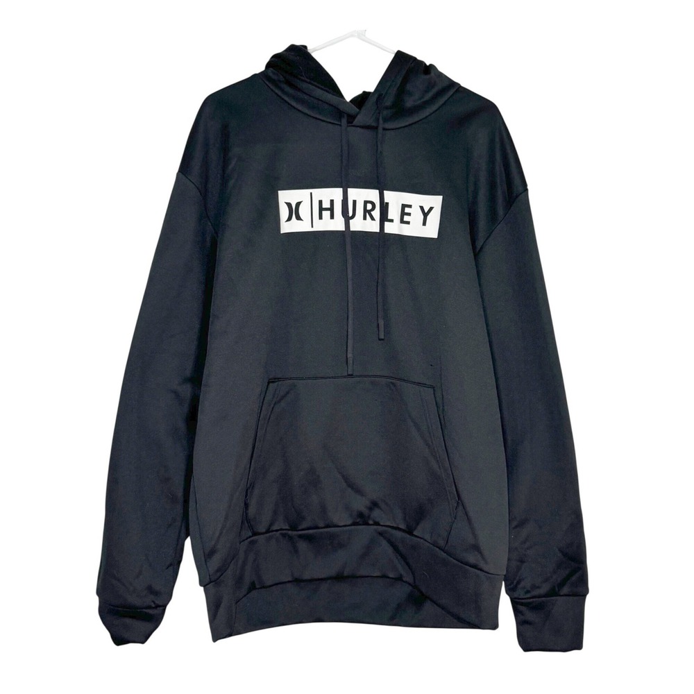 Hurley Mens Black Graphic Box‎ Logo Long Sleeve Hoodie Sweatshirt Large